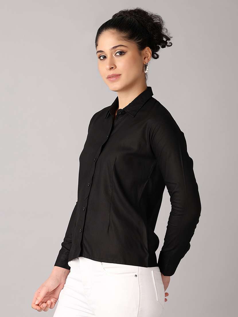 women solid long sleeves collared formal shirt - 21492771 -  Standard Image - 3