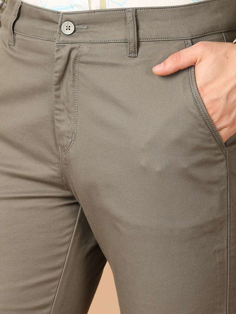 men green solid chinos casual trouser - 21492800 -  Standard Image - 5