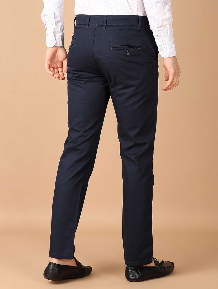 men navy blue solid chinos casual trouser - 21492801 -  Standard Image - 3