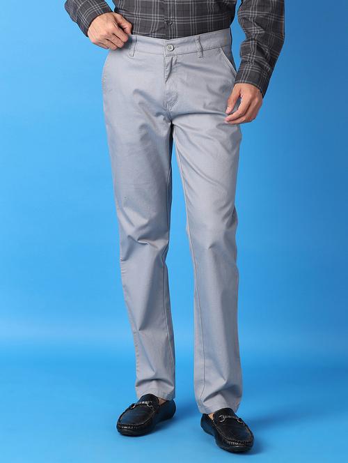 men blue solid chinos casual trouser - 21492802 - Standard Image - 0
