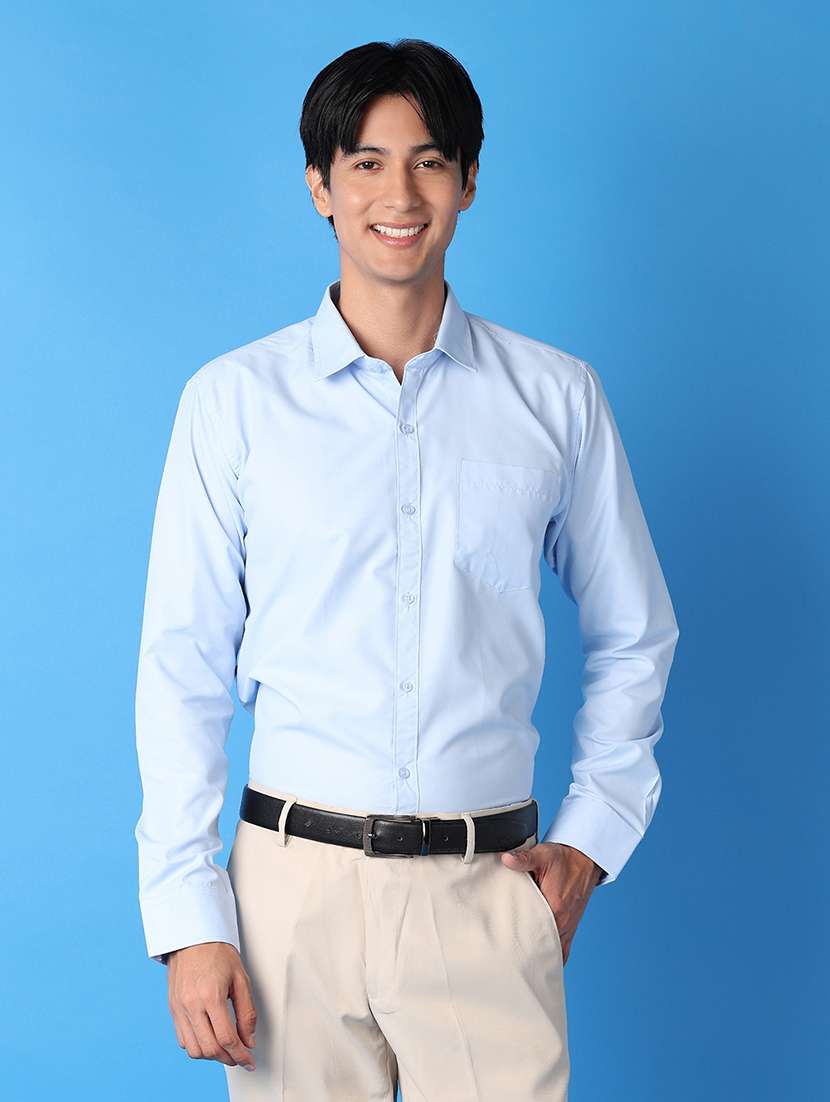 men blue solid formal shirt
