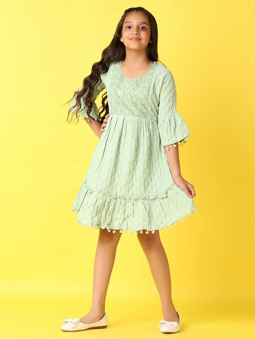 girls self design round neck fit & flare dress - 21492882 -  Standard Image - 3