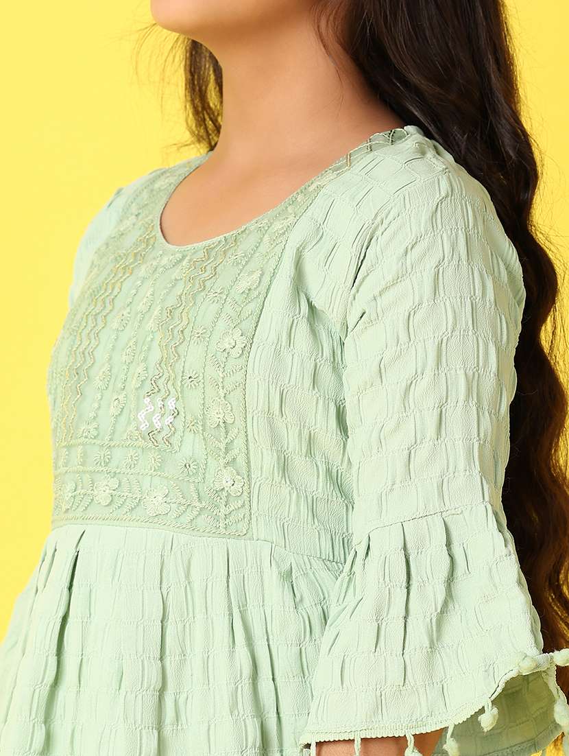 girls self design round neck fit & flare dress - 21492882 -  Standard Image - 5