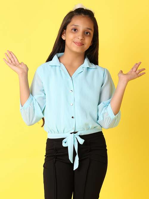 girls striped printed collared top - 21492906 - Standard Image - 0
