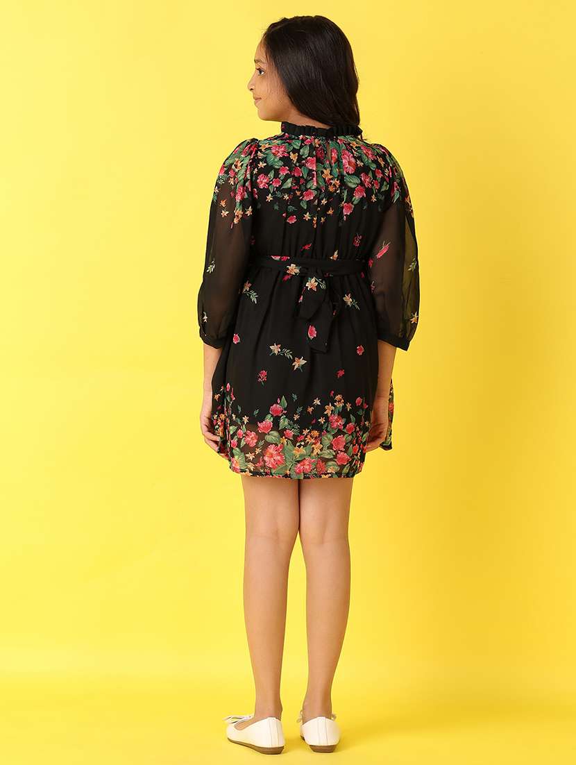 girls floral printed round neck fit & flare dress - 21492932 -  Standard Image - 3