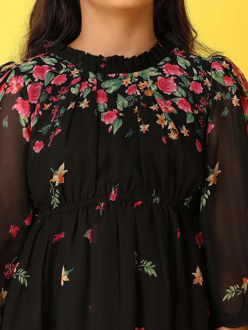 girls floral printed round neck fit & flare dress - 21492932 -  Standard Image - 5