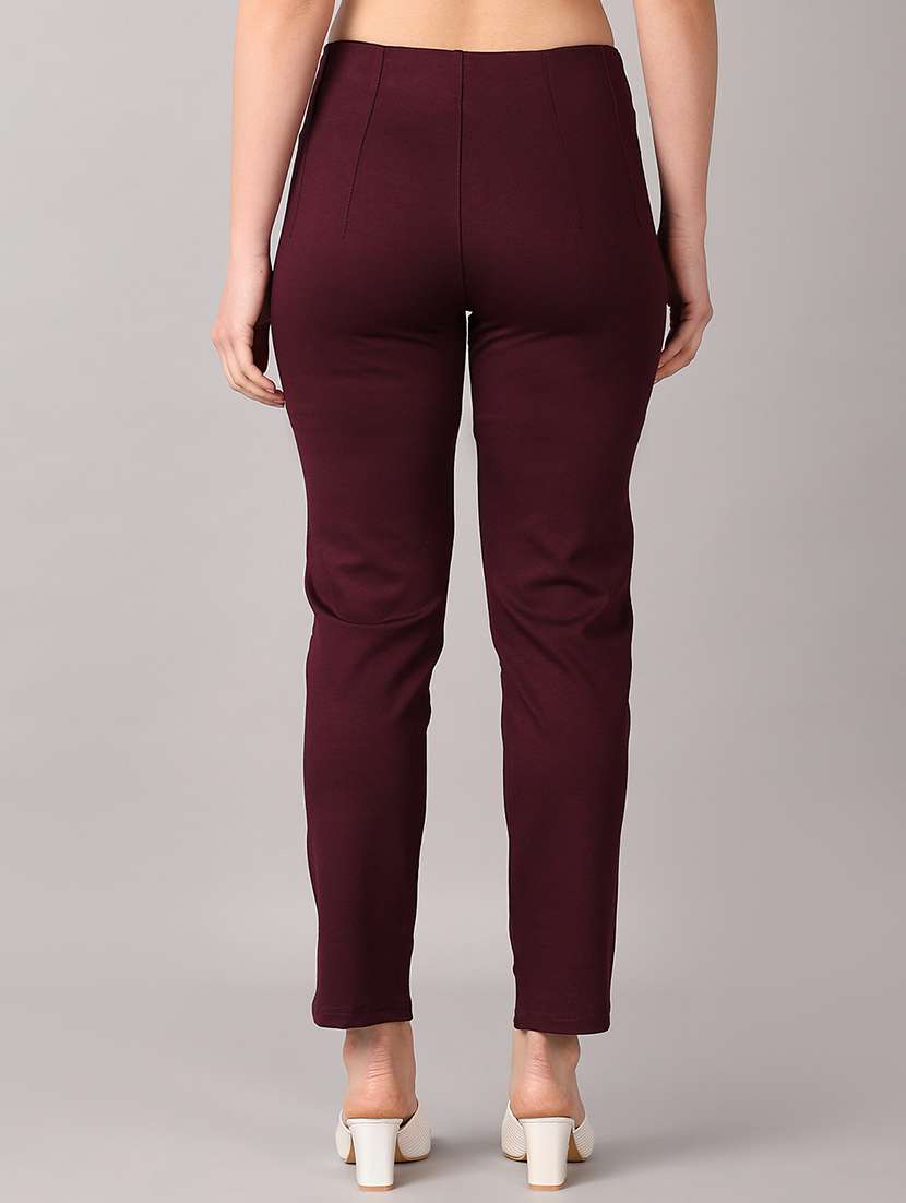 women maroon solid chinos trouser - 21492980 -  Standard Image - 3