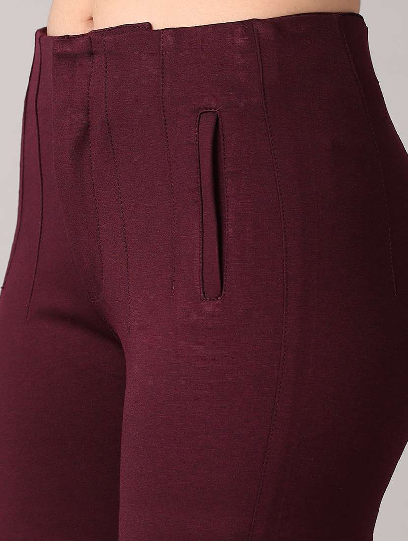women maroon solid chinos trouser - 21492980 -  Standard Image - 5