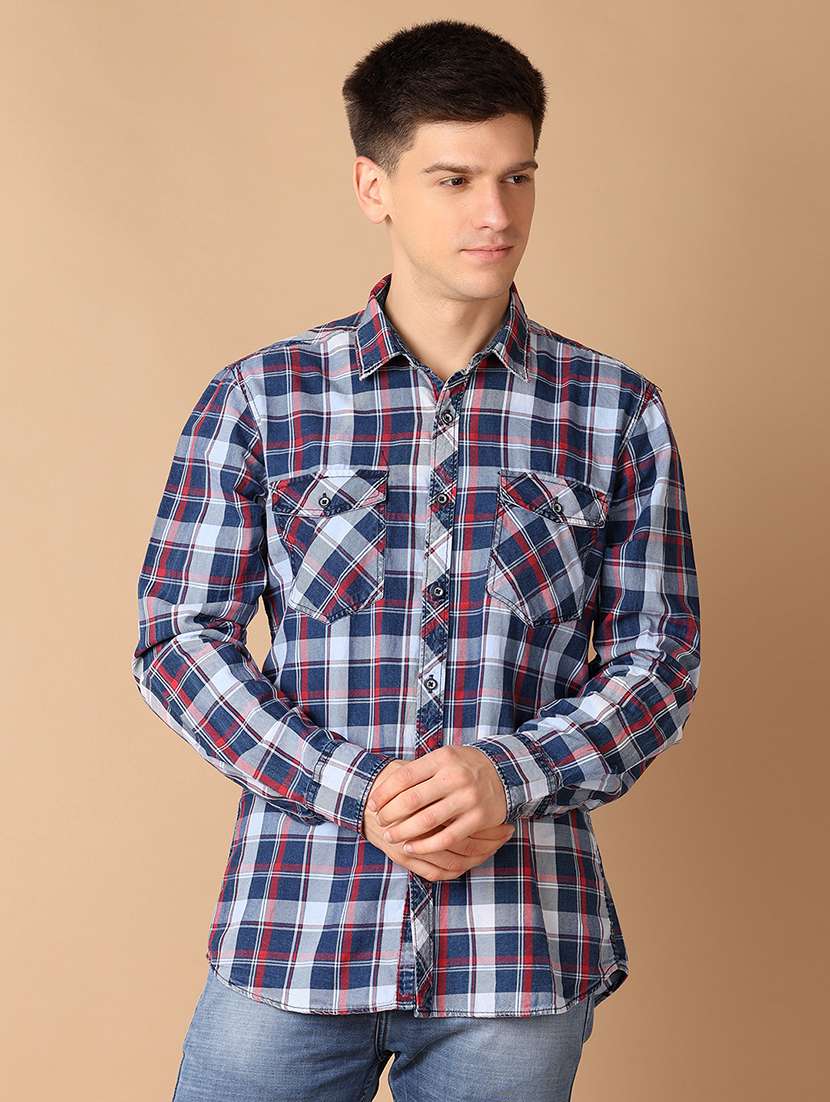 men collared checks casual shirt - 21493052 -  Zoom Image - 0