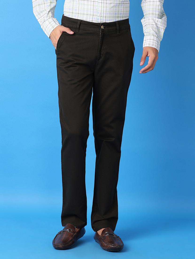 men solids flat front chinos trousers