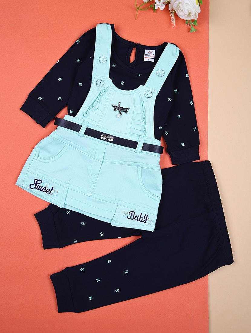 girls printed long sleeves dungaree full length set - 21493163 -  Zoom Image - 0