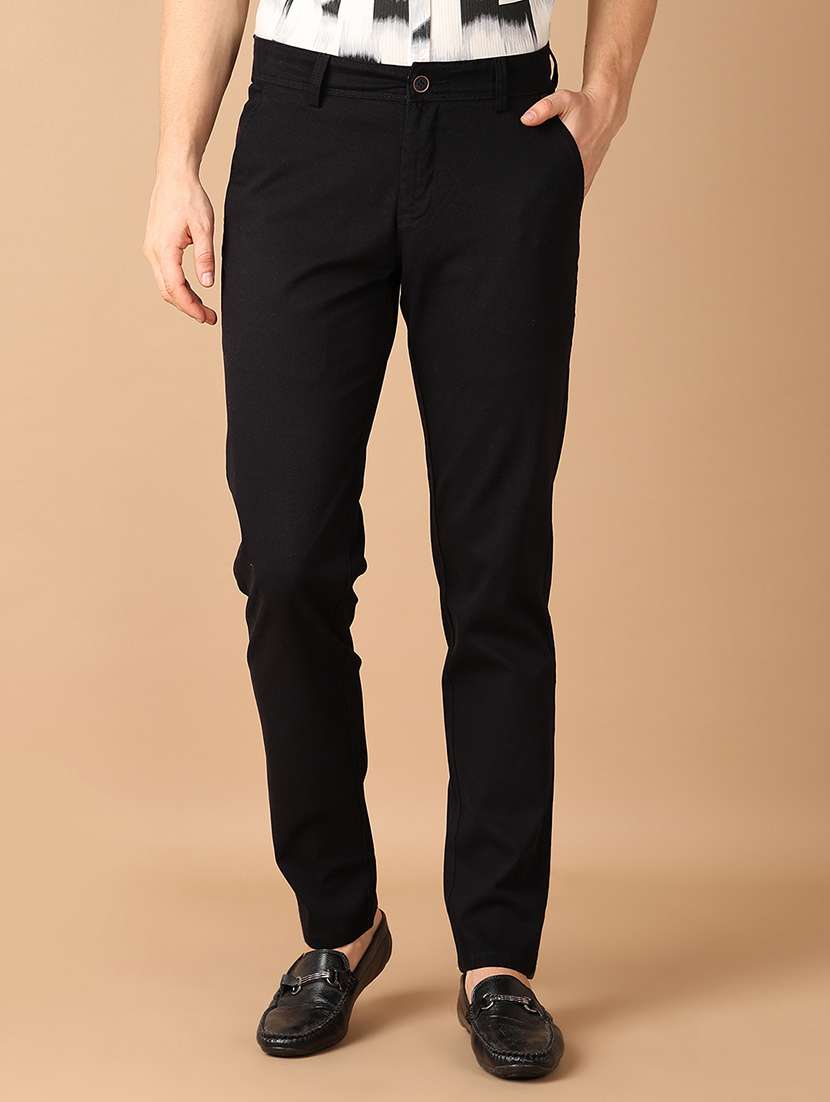 men solids flat front chinos trousers