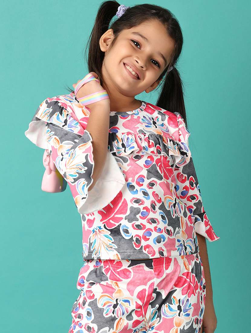 girls printed round neck top & trouser set - 21493243 -  Standard Image - 3