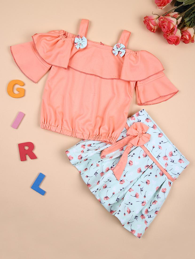 girls printed shorts sleeves skirt & top set - 21493244 - Zoom Image - 0