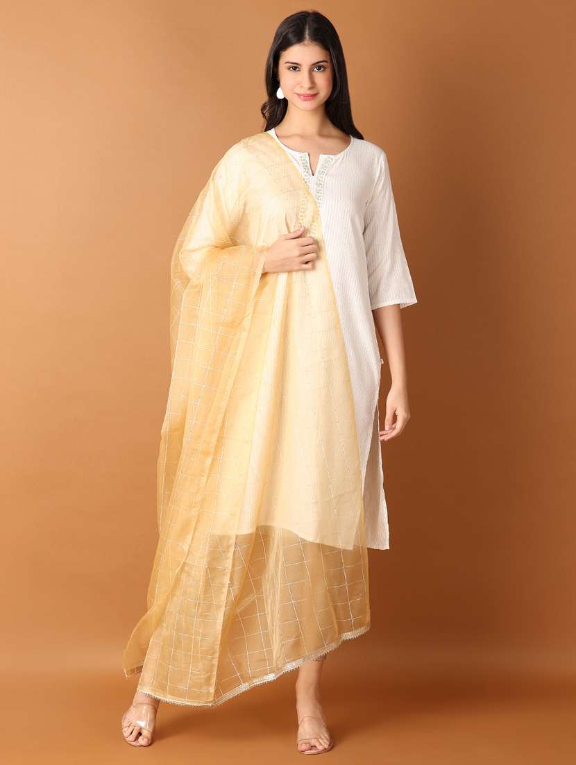 women golid checkered dupatta 