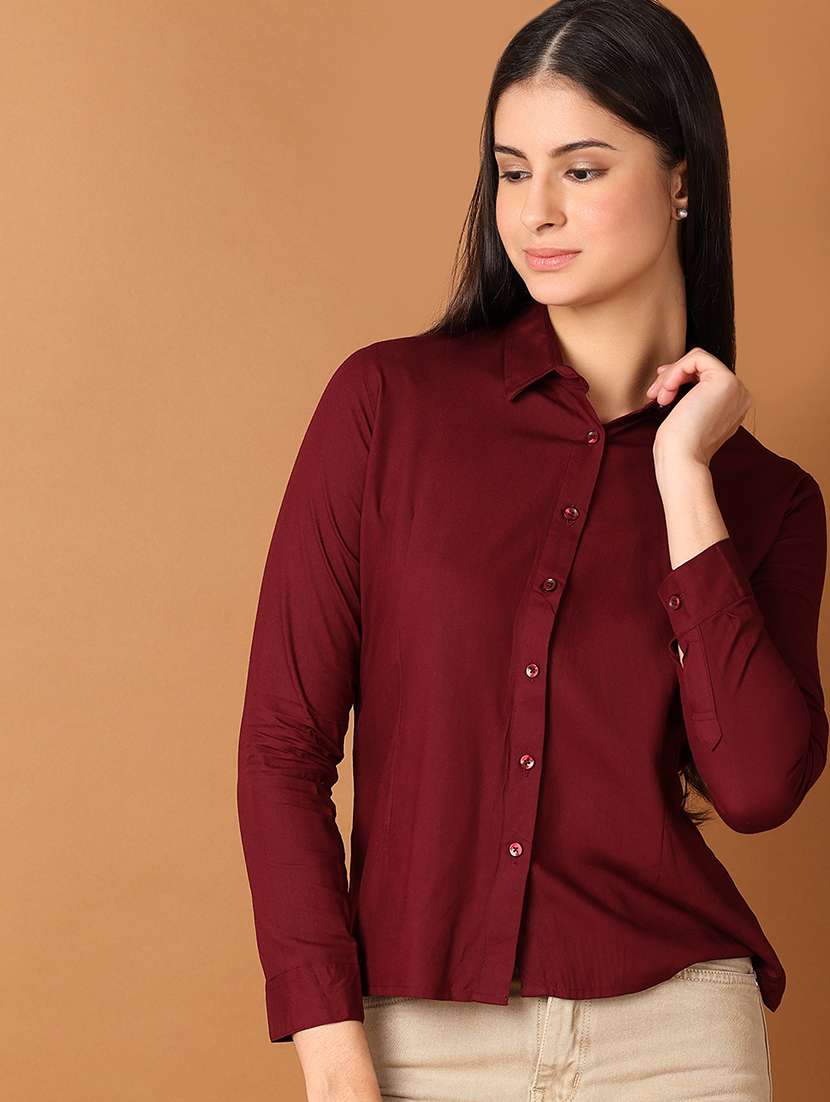 women solid long sleeves collared formal shirt