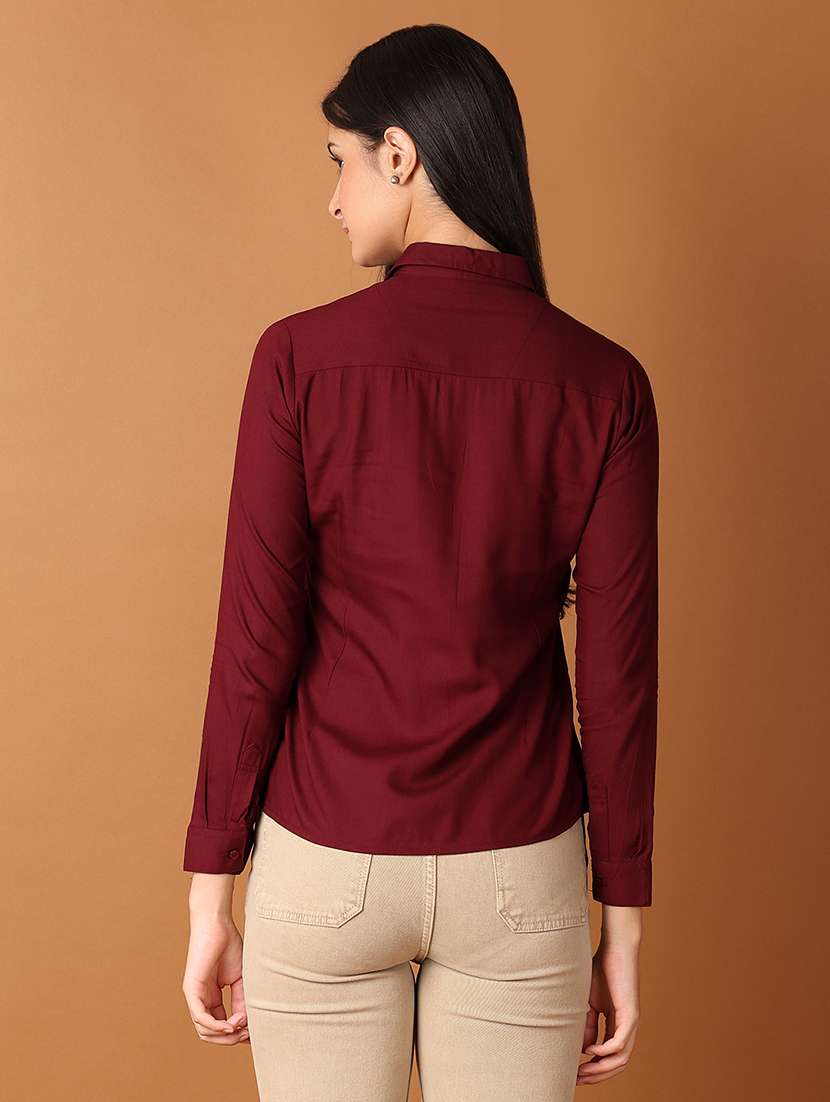 women solid long sleeves collared formal shirt - 21493278 -  Standard Image - 3