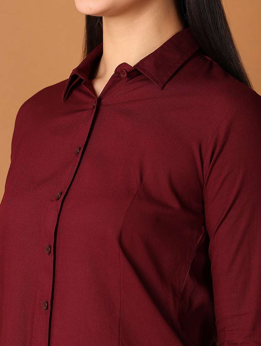 women solid long sleeves collared formal shirt - 21493278 -  Standard Image - 5