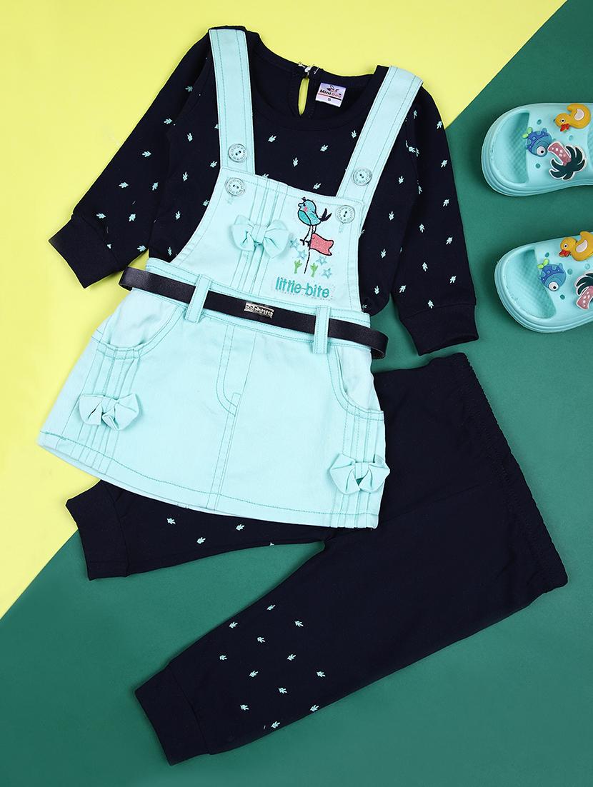 girls printed long sleeves dungaree full length set - 21493322 - Zoom Image - 0