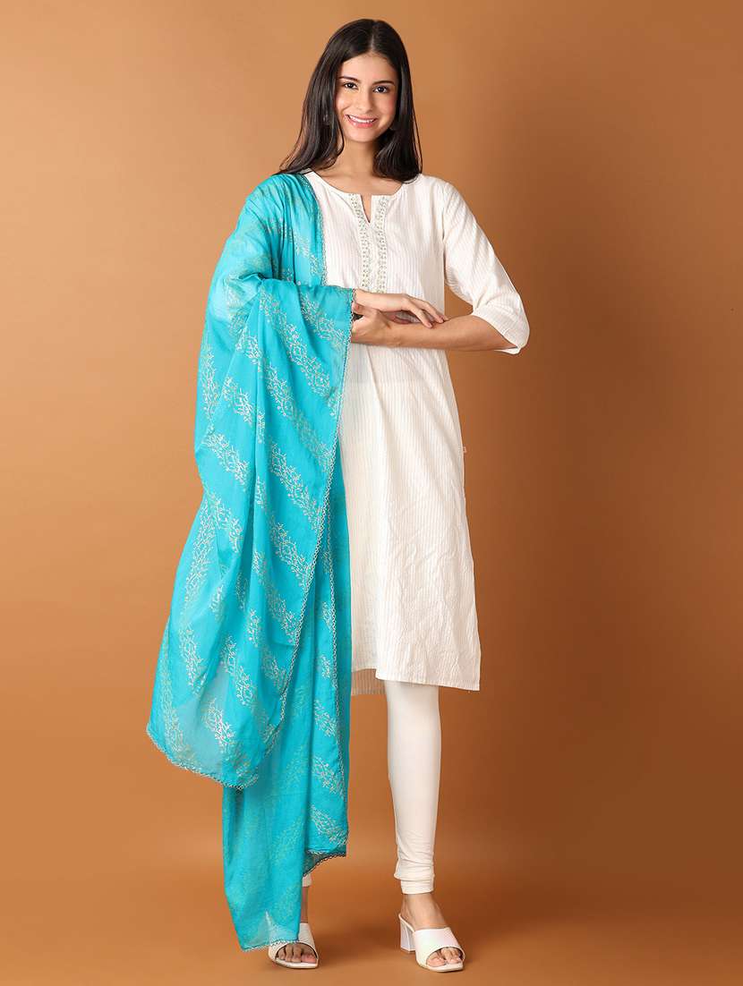 women blue foil print dupatta 