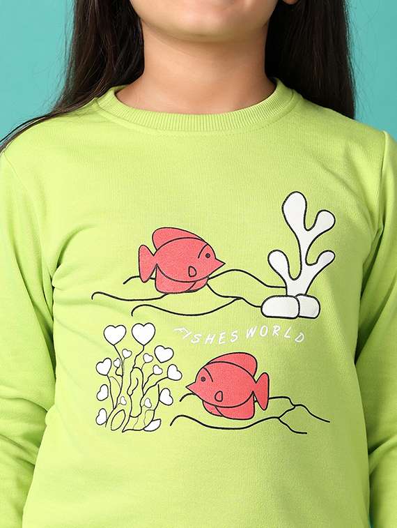 girls front printed round neck sweatshirt - 21493419 -  Standard Image - 5