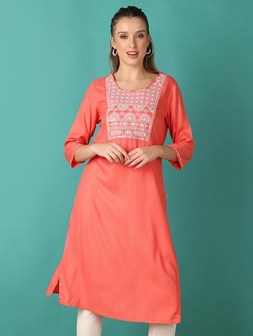 women three quarter sleeve straight kurta - 21493428 -  Standard Image - 0