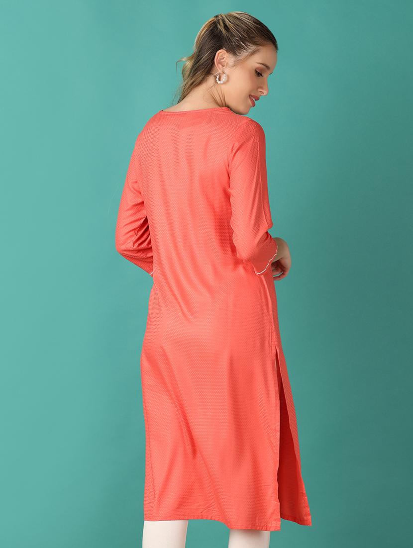 women three quarter sleeve straight kurta - 21493428 - Standard Image - 3