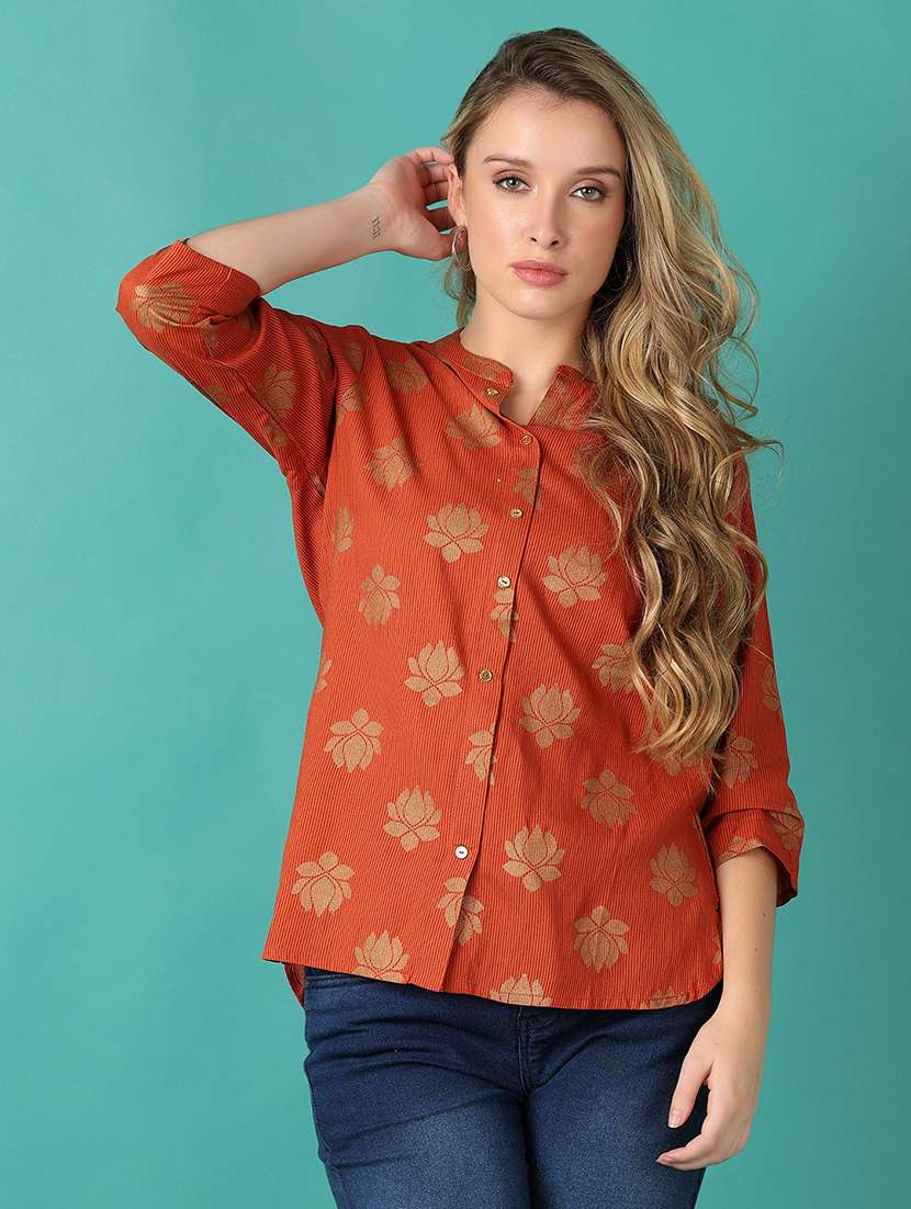 women brown floral printed shirt top - 21493430 - Zoom Image - 0