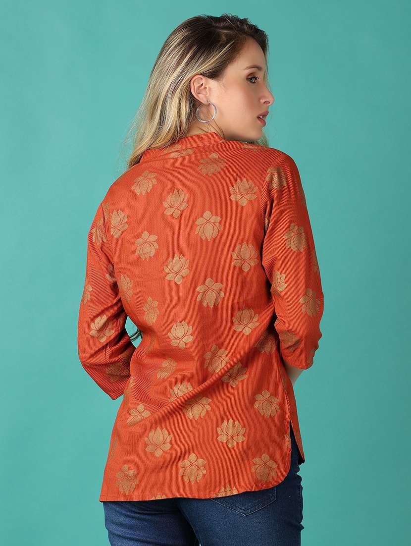 women brown floral printed shirt top - 21493430 - Standard Image - 3