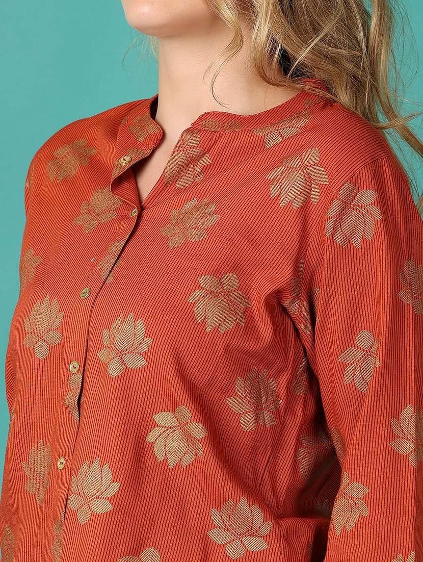 women brown floral printed shirt top - 21493430 - Standard Image - 5