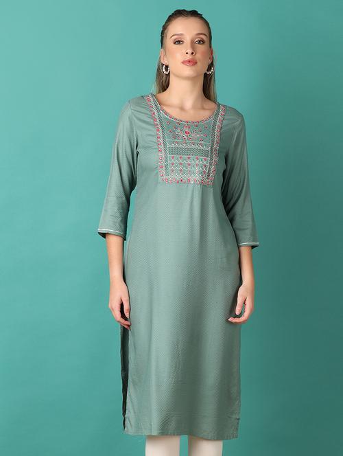 women three quarter sleeve straight kurta - 21493437 -  Standard Image - 0