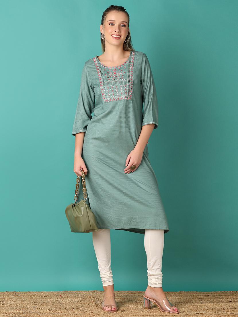 women three quarter sleeve straight kurta - 21493437 - Standard Image - 3