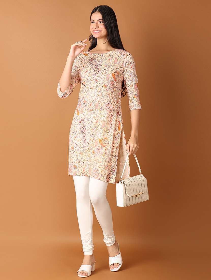 women three quarter sleeve straight kurta - 21493468 -  Standard Image - 3