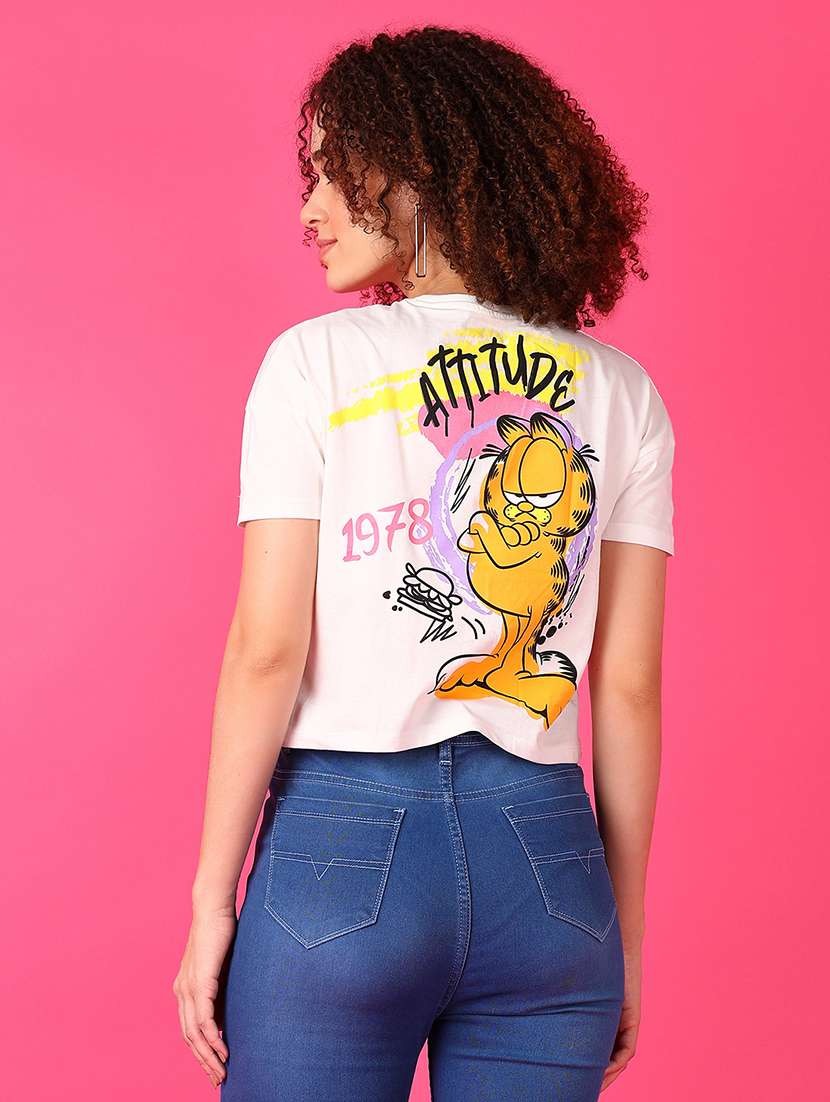 women round neck front & back print t-shirt - 21493496 -  Standard Image - 3