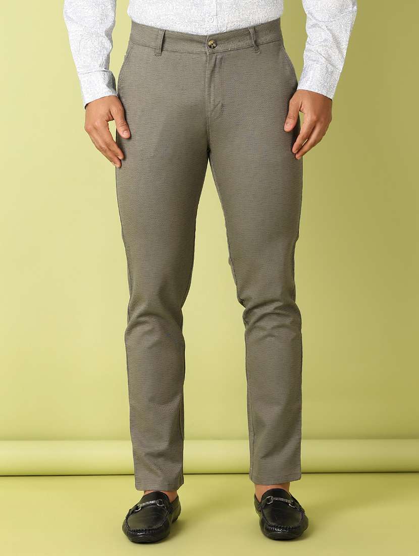 men printed flat front slim fit trouser