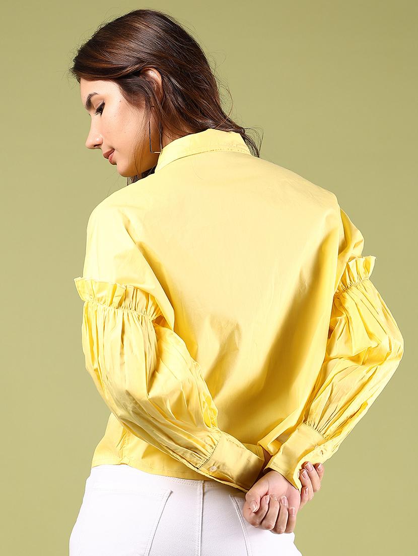 women yellow solid long sleeve shirt top - 21493644 - Standard Image - 3