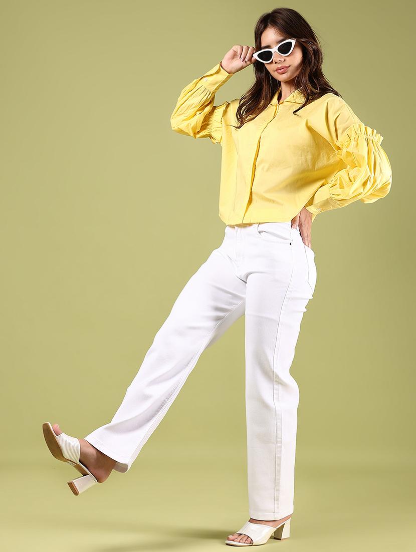 women yellow solid long sleeve shirt top - 21493644 - Standard Image - 5