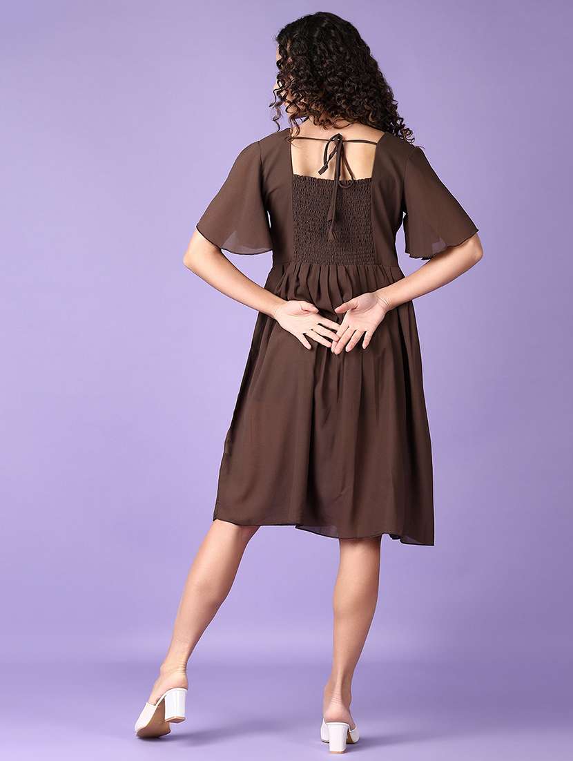 brown solid a-line dress - 21493701 -  Standard Image - 3