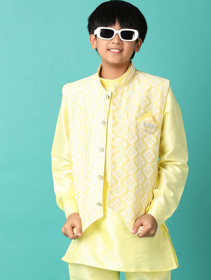 boys embroidered detailed kurta set with jacket - 21493715 -  Standard Image - 3