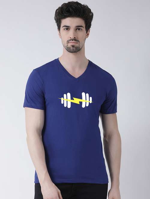 men blue cotton chest print t-shirt - 21493930 - Standard Image - 0