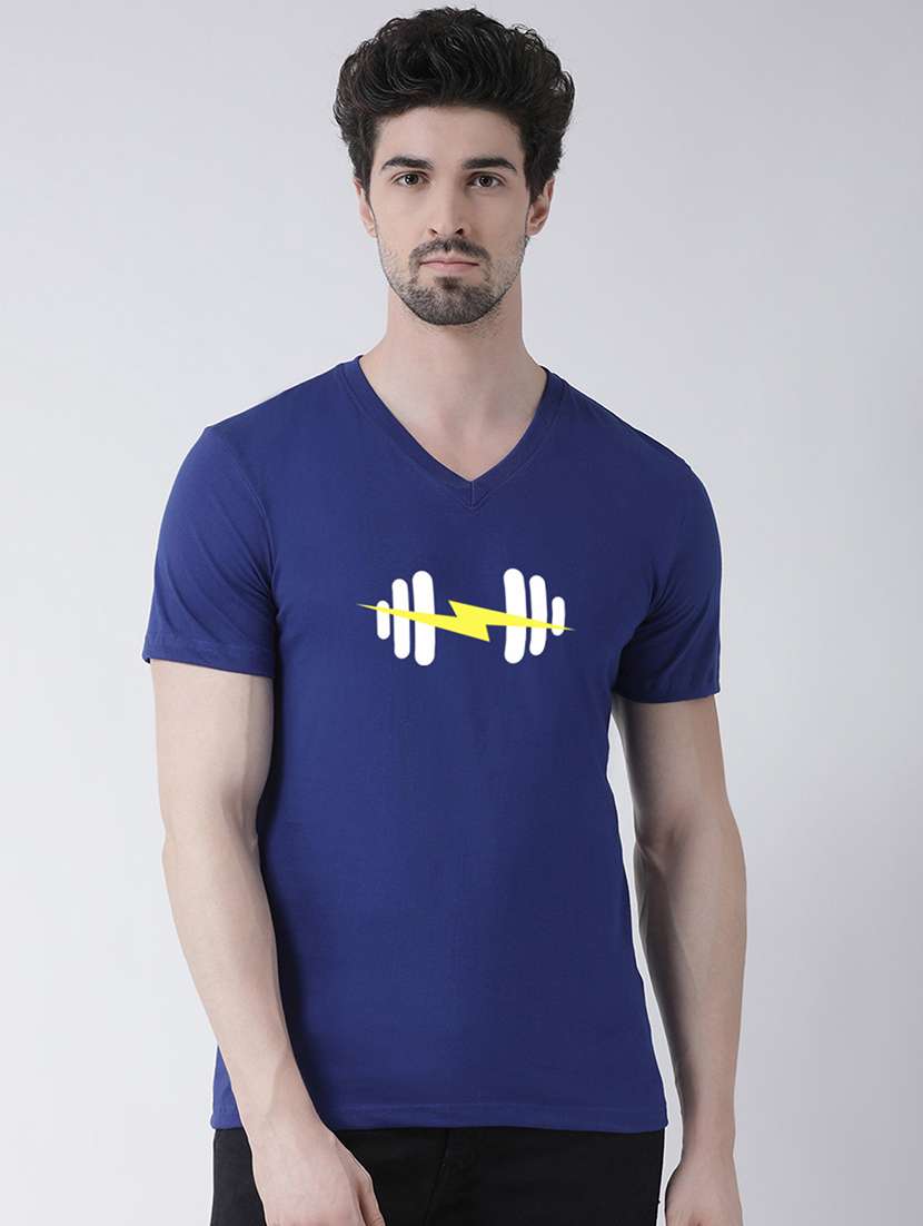 men blue cotton chest print t-shirt - 21493930 - Zoom Image - 0