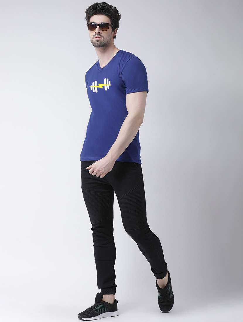 men blue cotton chest print t-shirt - 21493930 - Standard Image - 3
