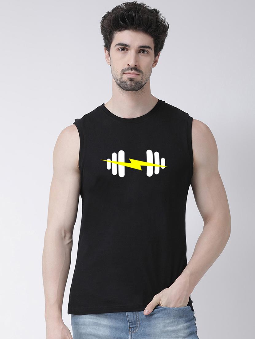 men round neck chest print sleeveless t-shirt - 21493932 - Zoom Image - 0
