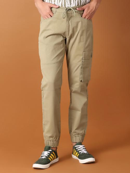 men solid flat front jogger fit trouser - 21493954 - Standard Image - 0