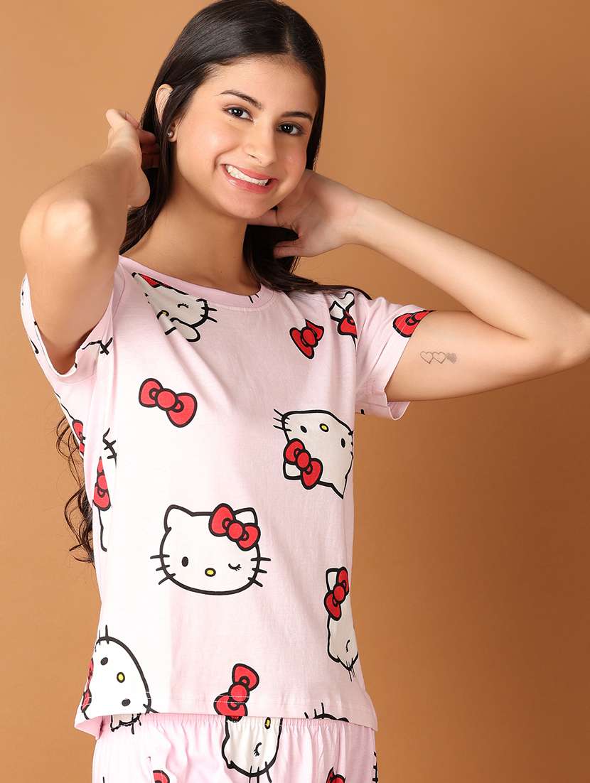 women printed round neck top & capri set - 21494009 -  Standard Image - 3