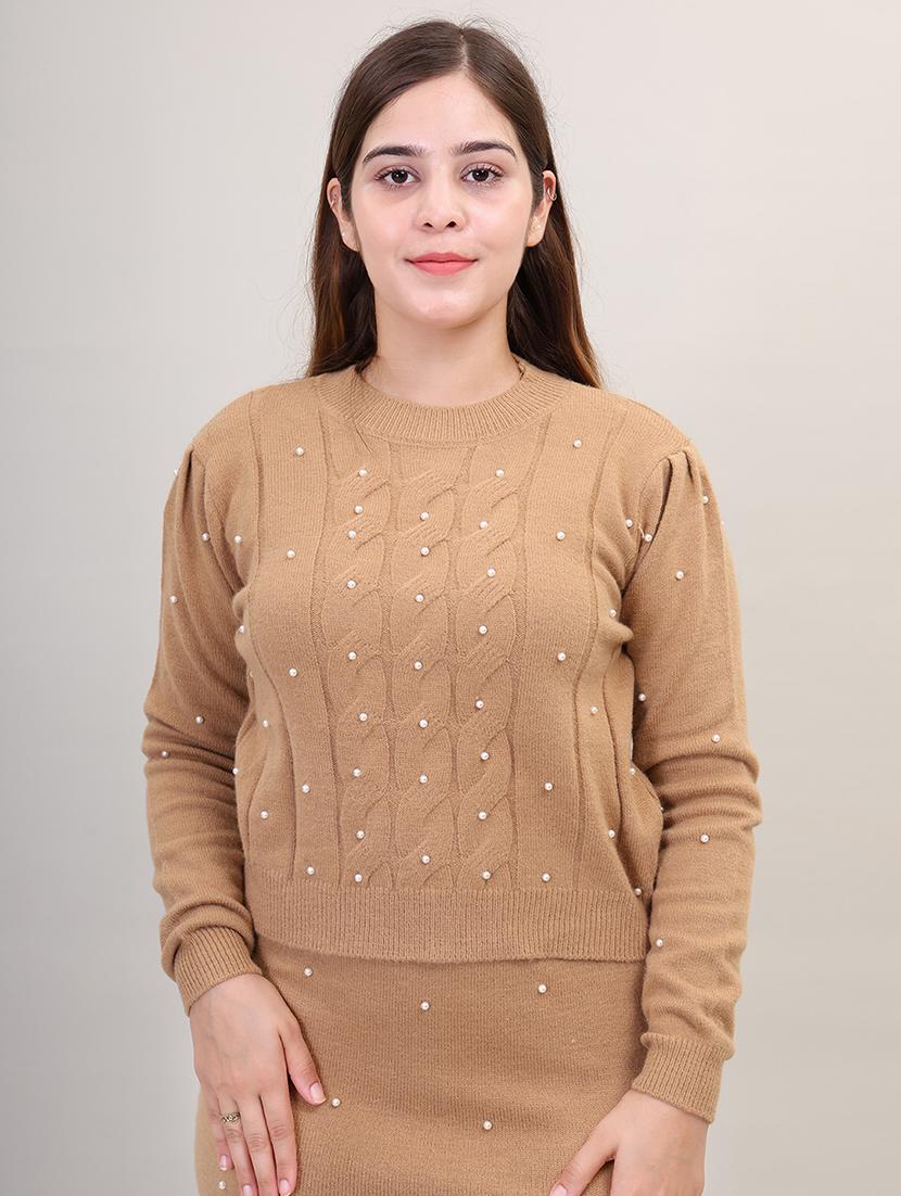 women khaki wool top & skirt co-ord set - 21494102 - Standard Image - 5