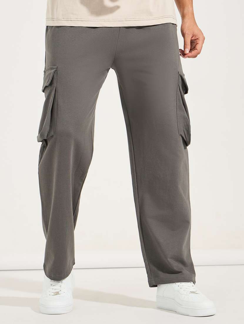 men charcoal solid full length cargo