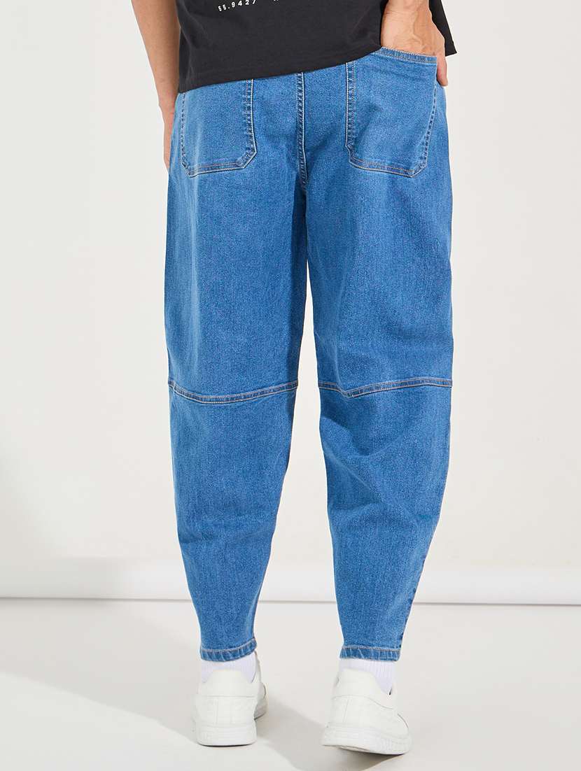 Men Solid Mid Rise Baggy Jean
