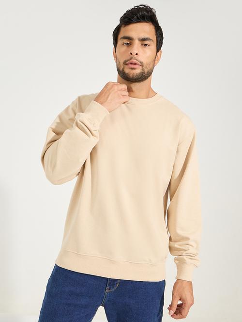 men beige cotton plain sweatshirt - 21494312 - Standard Image - 0