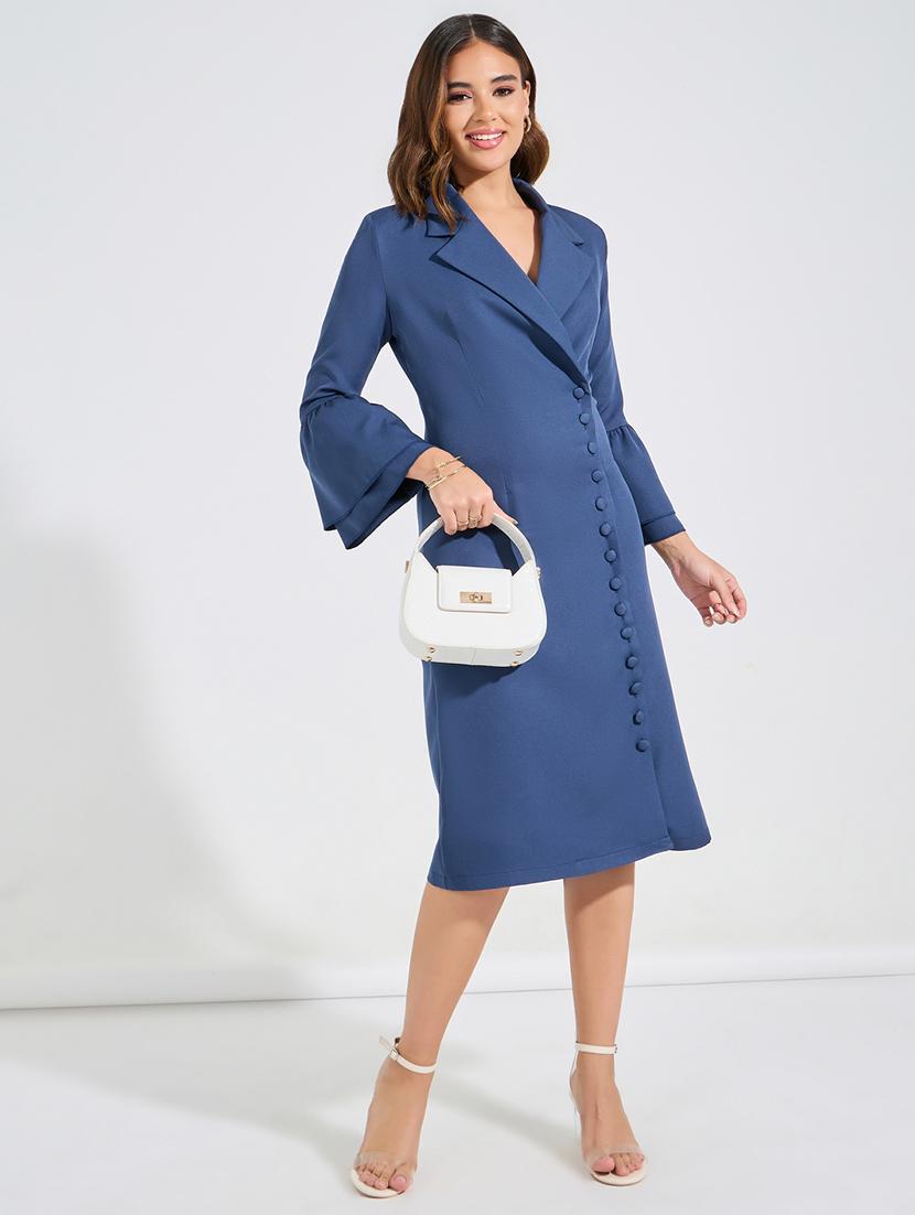 women navy blue polyester coat dress dress - 21494330 - Standard Image - 3